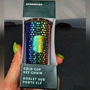 Starbucks NIB discontinued mini Cold Cup Keychain 2023 studded oil slick style